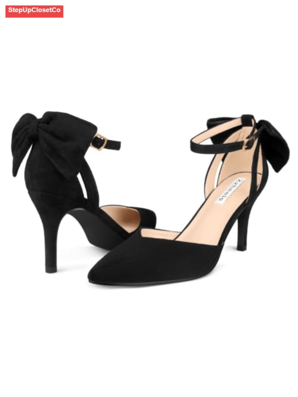 Closed Toe Bow Kitten Heels Pumps, 3.15" Heel, Faux Suede